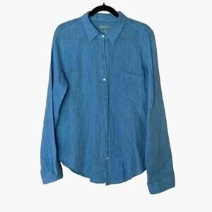 Lilly Pulitzer Blue Linen Shirt Blouse Women's Size Large Button Front freshly D